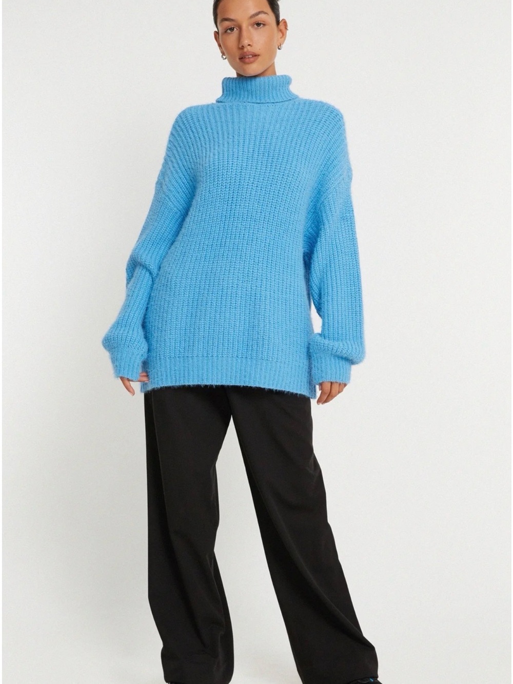 Motel Rocks Mada Blue Oversized Turtleneck Knit Sweater M - Picture 3 of 7